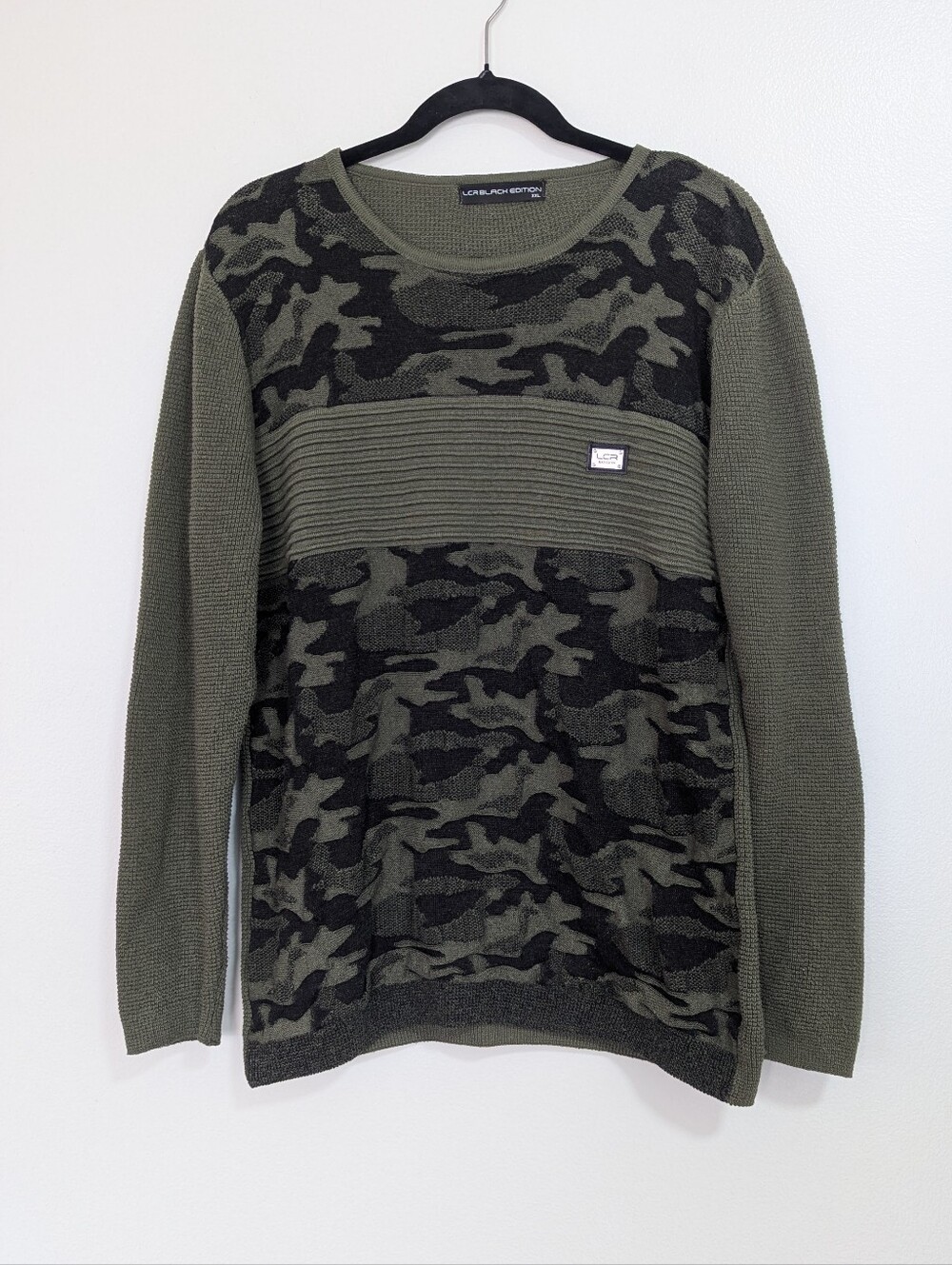 LCR Black Edition Olive Green Camo Ribbed Crewneck Sweater Mens/Unisex XXL